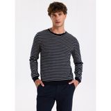 Fabrika Bisiklet Yaka Slim Fit Çizgili Lacivert Erkek Kazak F5WM-KZK 2306 - 2XL
