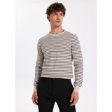 Fabrika Bisiklet Yaka Slim Fit Çizgili Vizon Erkek Kazak F5WM-KZK 2306 - 2XL