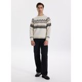 Fabrika Bisiklet Yaka Slim Fit Desenli Ekru Erkek Kazak F5WM-KZK 2541