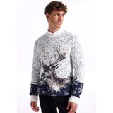 Fabrika Bisiklet Yaka Slim Fit Desenli Kırık Beyaz Erkek Kazak F5WM-KZK 2540 - 2XL