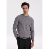 Fabrika Bisiklet Yaka Slim Fit Düz Gri Melanj Erkek Kazak F5WM-KZK 2883