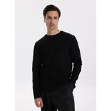Fabrika Bisiklet Yaka Slim Fit Düz Siyah Erkek Kazak F5WM-KZK 2521