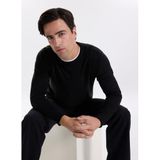 Fabrika Bisiklet Yaka Slim Fit Düz Siyah Erkek Kazak F5WM-KZK 2883 - XL
