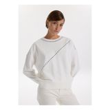 Fabrika Bisiklet Yaka Taşlı Beyaz Kadın Sweatshırt F5WL-SWT0033