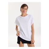 Fabrika Bisiklet Yaka Taşlı Beyaz Kadın T-Shirt F5WL-TST0247