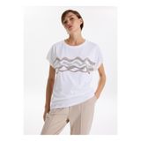 Fabrika Bisiklet Yaka Taşlı Beyaz Kadın T-Shirt F5WL-TST0249
