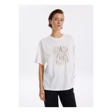 Fabrika Bisiklet Yaka Taşlı Beyaz Kadın T-Shirt F5WL-TST0338