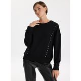 Fabrika Bisiklet Yaka Taşlı Siyah Kadın Sweatshırt F5WL-SWT0038