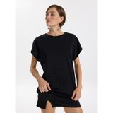 Fabrika Bisiklet Yaka Taşlı Siyah Kadın T-Shirt F5WL-TST0247