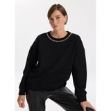 Fabrika Bisiklet Yaka Taşlı Sweatshırt, M, 5003273419, Siyah, kadın