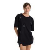 Fabrika Bisiklet Yaka Taşlı T-Shirt, L, 5003273365, Siyah, Kadın