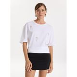 Fabrika Bisiklet Yaka Taşlı T-Shirt, M, 5003273382, Beyaz, Kadın