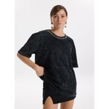 Fabrika Bisiklet Yaka Taşlı T-Shirt, M, 5003273393, Antrasit, Kadın