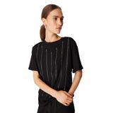 Fabrika Bisiklet Yaka Taşlı T-Shirt, XS, 5003156232, Siyah, Kadın