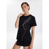 Fabrika Bisiklet Yaka Taşlı T-Shirt, XS, 5003273354, Siyah, Kadın