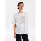 Fabrika Bisiklet Yaka Taşlı T-Shirt, XS, 5003273428, Beyaz, Kadın