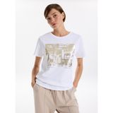 Fabrika Bisiklet Yaka Varaklı Beyaz Kadın T-Shirt F5WL-TST0238