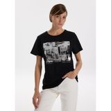 Fabrika Bisiklet Yaka Varaklı T-Shirt, XS, 5003273349, Siyah, Kadın