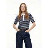 Fabrika Çizgili Lacivert - Beyaz Polo T-Shirt, L, 5003328016, Lacivert - Beyaz, Kadın