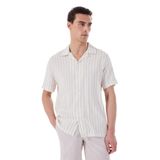 FABRIKA COMFORT Açık Bej Apaş Yaka Regular Fit Çizgili Gömlek, 2XL, 5003226654, Açık Bej, Erkek