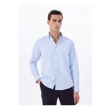 FABRIKA COMFORT Basic Alttan Britli Yaka Armürlü Mavi Erkek Gömlek MAYDOS 506