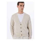 FABRIKA COMFORT Erkek V Yaka Regular Fit Bej Keten Karışımlı Hırka