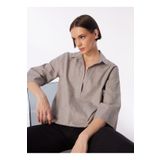 FABRIKA COMFORT Gri Kadın Geniş Fit Keten Bluz FC4SL-BLZ0055