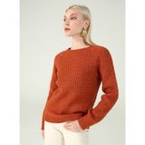 Fabrika Comfort Kayık Yaka Armürlü Koyu Turuncu Kadın Kazak Cm-Harmen - XL