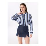 FABRIKA COMFORT Mavi - Lacivert Kadın Gömlek Rahat Çizgili Gömlek FC5SL-GML0164