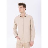 Fabrika Comfort Regular Fit Gömlek Yaka Armürlü Bej Erkek Gömlek FC5SM-CKT 2526 - XL