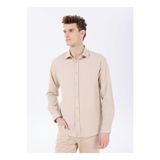 FABRIKA COMFORT Regular Fit Gömlek Yaka Armürlü Gömlek, M, 5003226643, Bej, Erkek