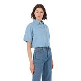 Fabrika Crop Taşlı Denim Gömlek, 40, 5003225659, Açık İndigo, Kadın