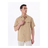 Fabrika Deve Tüyü Erkek Apaş Yaka Relaxed Fit %100 Keten Gömlek F5SM-GML 2722