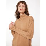 Fabrika Dik Yaka Basic Düz Bej Kazak Kadın F3WL-KZK14 - XS