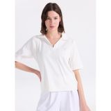 Fabrika Düz Kırık Beyaz Polo T-Shirt, M, 5003327983, Kırık Beyaz, Kadın