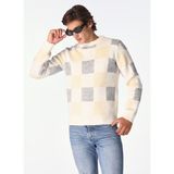 Fabrika Erkek Ekru Bisiklet Yaka Relaxed Kareli Kazak F4WM-KZK 2723 - 2XL