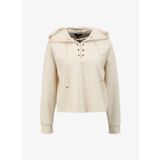 Fabrika F4SL-SWT0192 Açık Bej Kapüşon Yaka Düz Kadın Sweatshirt