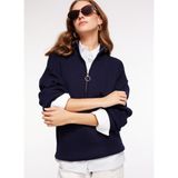Fabrika Fermuarlı Yaka Geniş Fit Düz Lacivert Kazak Kadın Katten - S