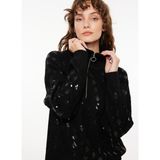 Fabrika Fermuarlı Yaka Geniş Fit Payetli Siyah Kazak Kadın F3WL-KZK7 - XL
