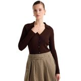 Fabrika Fitilli Hırka, XS, 5003273420, Kahve, Kadın