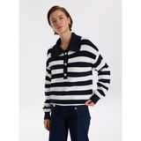 Fabrika Geniş Yaka Relaxed Çizgili Lacivert - Beyaz Kazak Kadın F5WL-KZK0016 - XS