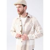 Fabrika Gömlek Yaka Ekose Bej Erkek Gömlek Rayan - 2XL