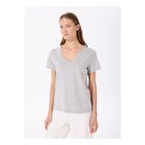 Fabrika Gri Melanj Kadın V Yaka Basic Fit T-Shirt TEYO