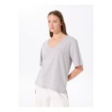 Fabrika Gri Melanj Kadın V Yaka Oversize T-Shirt TALITA