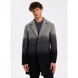 Fabrika Gri - Siyah Slim Fit Erkek Palto F5WM-PLT 2207 Düğmeli Ceket Yaka Tasarım - 48