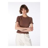 Fabrika Kahve Kadın Bisiklet Yaka Basic T-shirt Teo