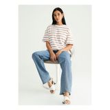 Fabrika Kahverengi - Beyaz Kadın Bisiklet Yaka Basic T-Shirt K-MELISSA