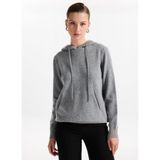 Fabrika Kapüşon Yaka Relaxed Düz Gri Melanj Kazak, XS, 5003273316, Gri Melanj, kadın