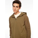 Fabrika Kapüşonlu Düz Haki Erkek Sweatshirt, Haki, S