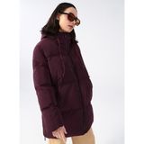 Fabrika Kapüşonlu Oversize Mürdüm Kadın Mont BASE - 40